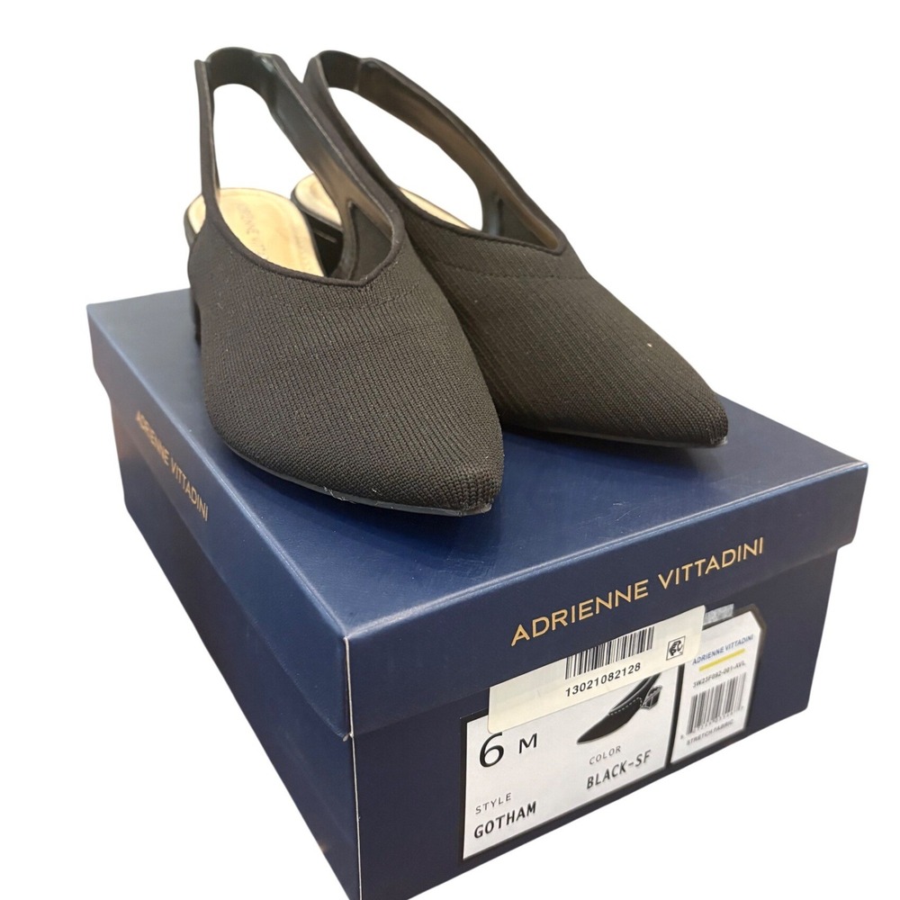 Adrienne Vittadini Gotham Slingback Heels Womens 6M Black Stretch Fabric NEW